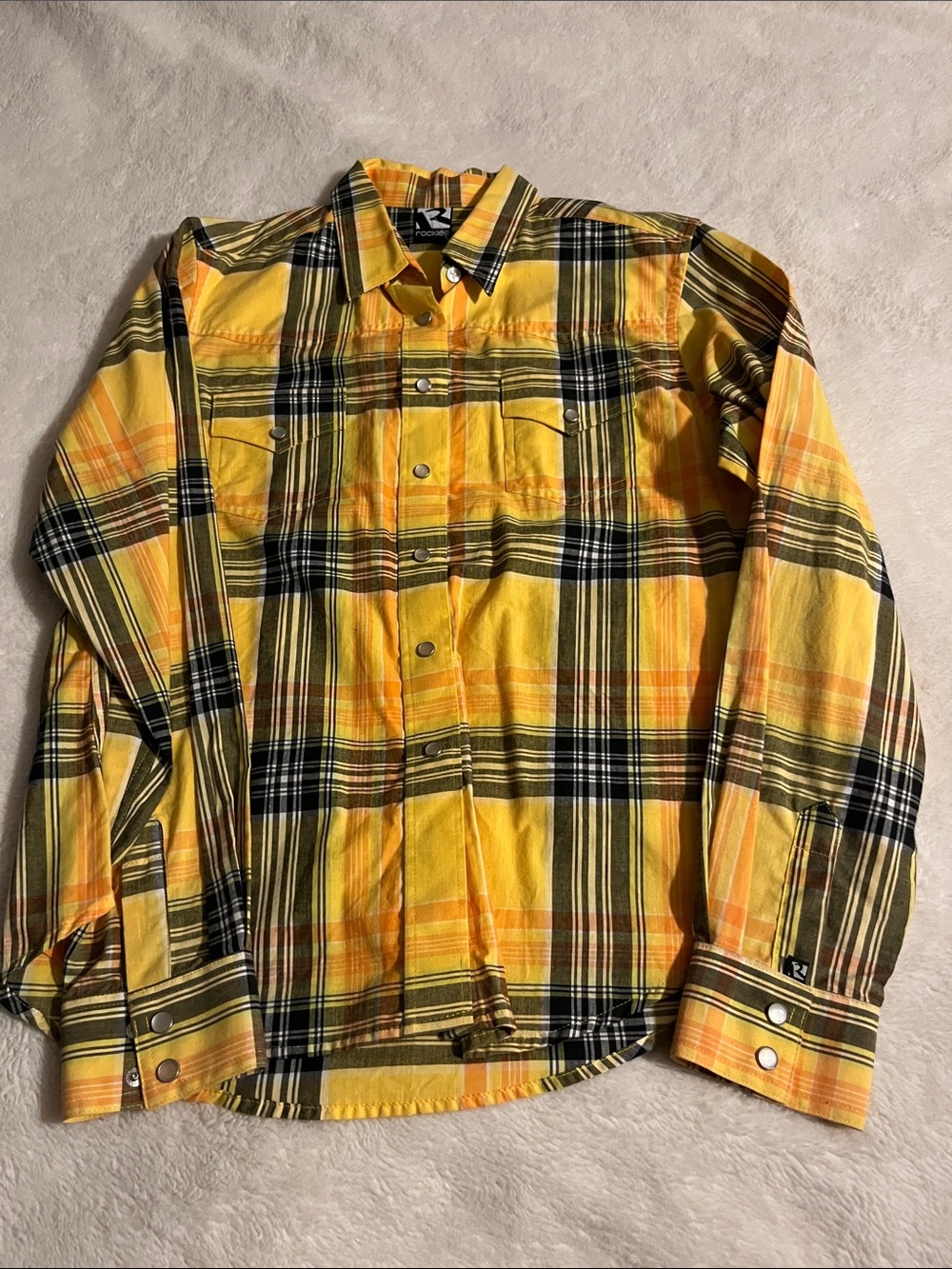 Rockies Yellow Plaid Button-Down Shirt with Black Accents